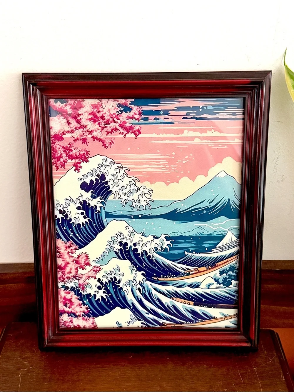 The Great Wave Cherry Blossom Trees Canvas Art Print Red Wood Framed Art Japan